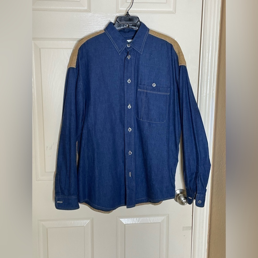 Marcos Ergas Denim/ Burlap Button Down Shirt  Medium​​​​​​​​​​​​​ - Picture 12 of 14